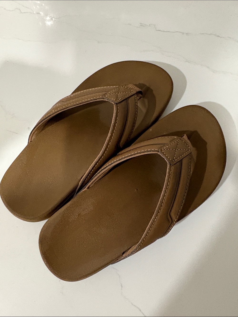 Brown Leather-Look Flip Flop Sandals